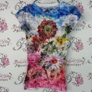 Awake couture top tshirt bling rhinestone Vibrant Floral Short Sleeve Tee